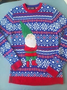 33 Degrees Men's Fair Isle Garden Gnome Christmas Holiday Knit Crewneck Sweater